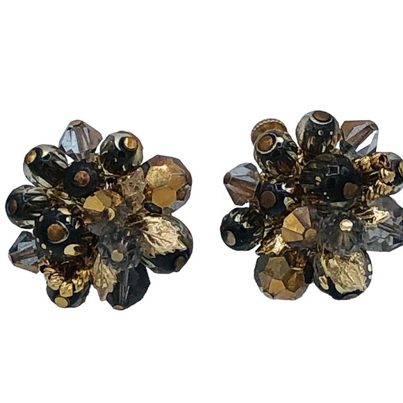 Runway Vendome Lucite Necklace Gold Fleck Art Glass Beads Clip Earrings Set - Picture 3 of 10